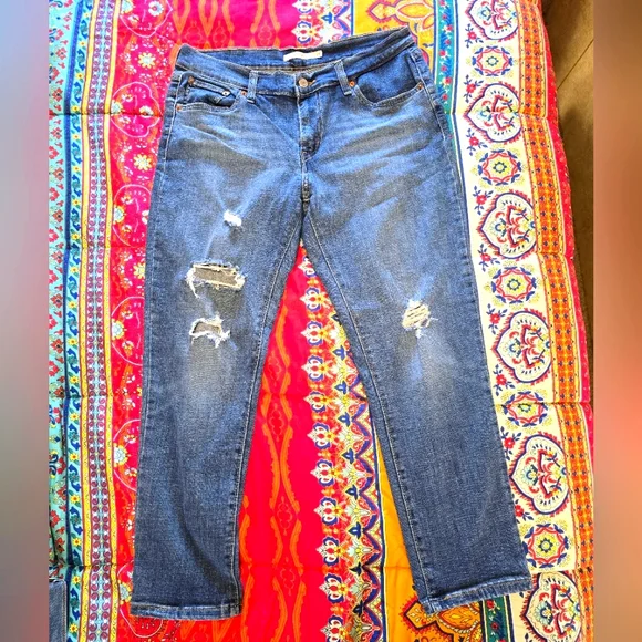 Levi's Boyfriend Jeans Womens 29 Blue Medium Wash Distressed Stretch- 2 Pair - Picture 6 of 15